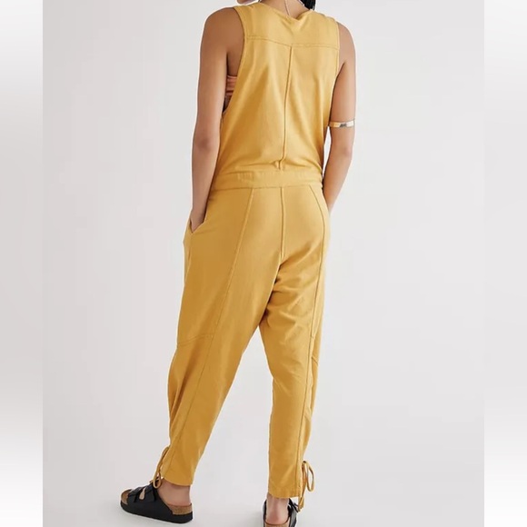 Free People FP One Billie Coveralls Jumpsuit Spicy Chestnut Lace Up Hems - Picture 3 of 11